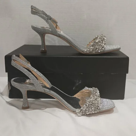 Badgley Mischka Women's Telissa Heeled Sandal Sliver Sparkle Size 7 - Picture 7 of 10